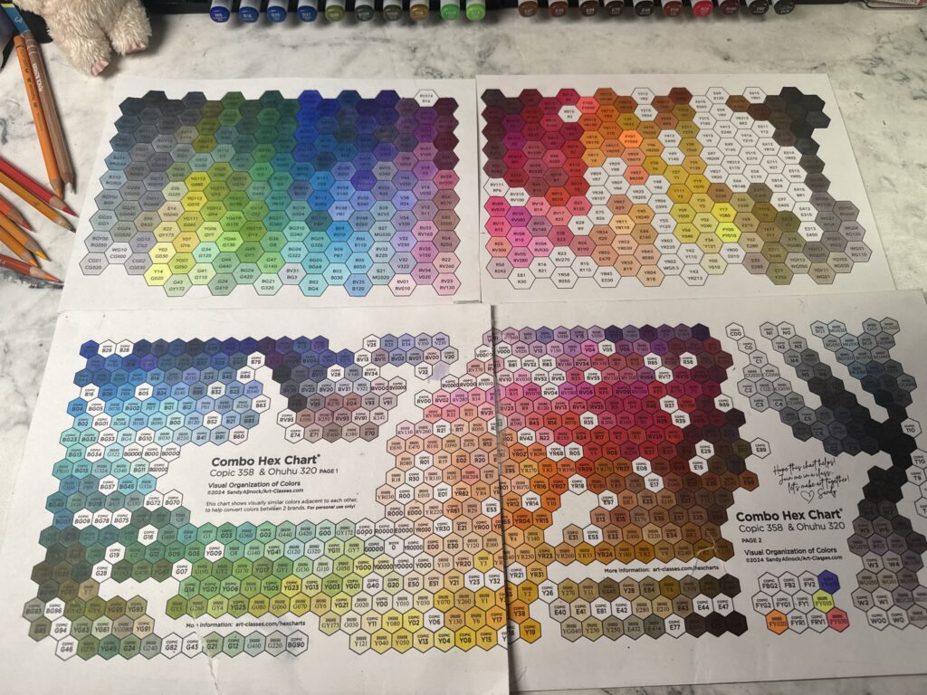 Two hex charts for alcohol markers side by side.