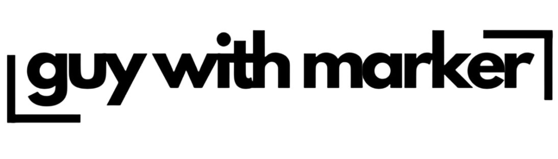 guy with marker logo in black and white text
